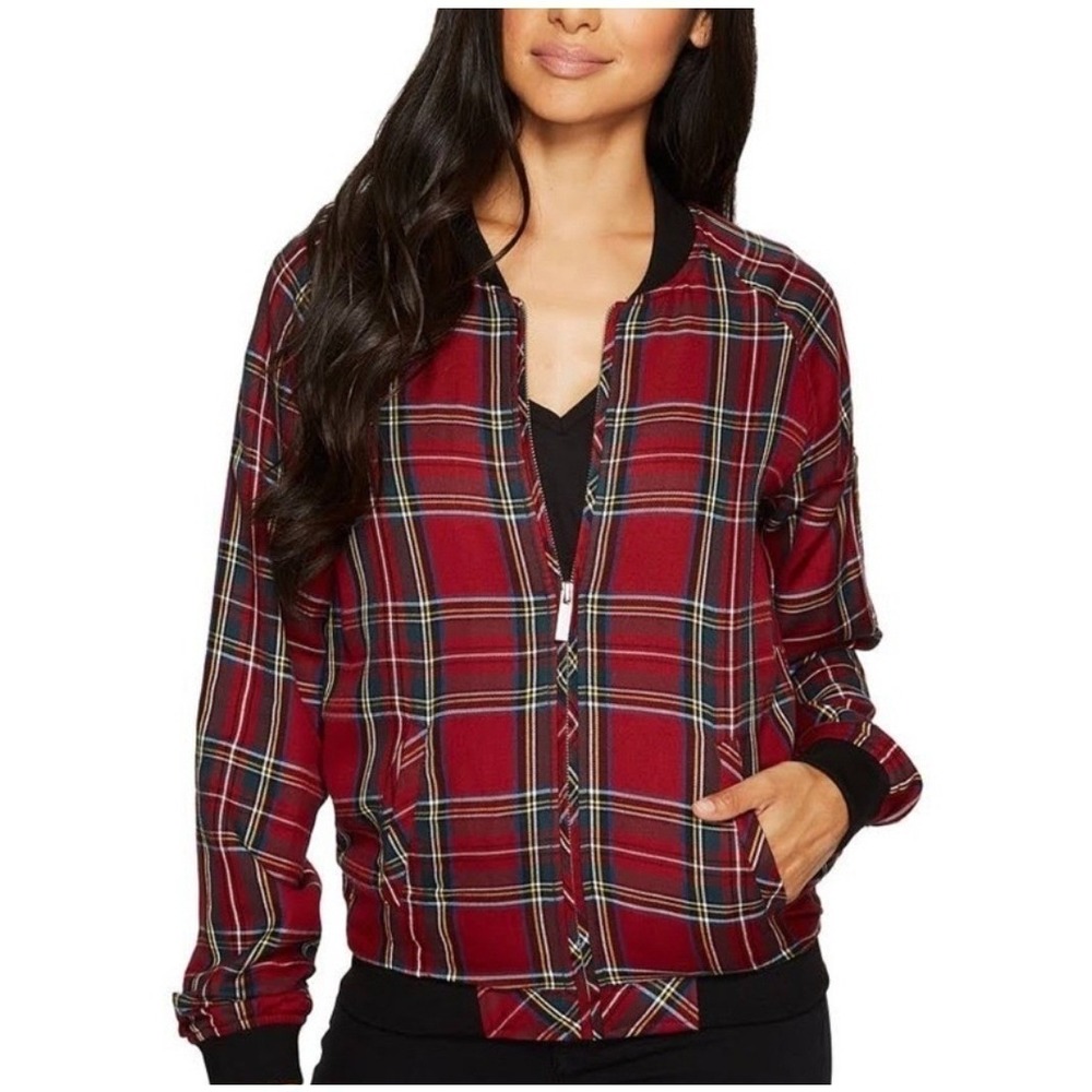 Plaid Bomber Jacket Size Small Red Sporty Preppy Streetwear Academia Layering‎
